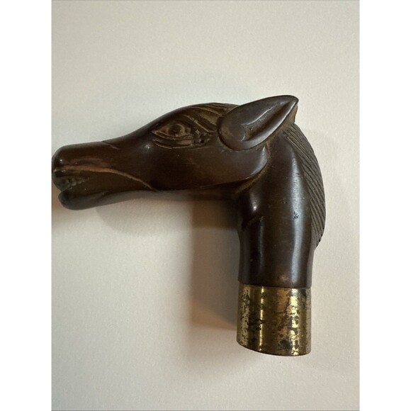 Brass Equestrian Smiling Horse Head Top Handle for Walking Stick Cane Vtg Rare - Picture 2 of 7